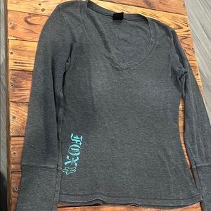 Fox Women's Charcoal Long Sleeve Tee with Blue Logo